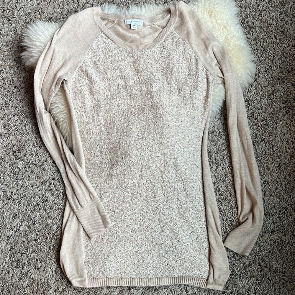 Liz Lange cream/tan sequin front maternity sweater size small VGUC